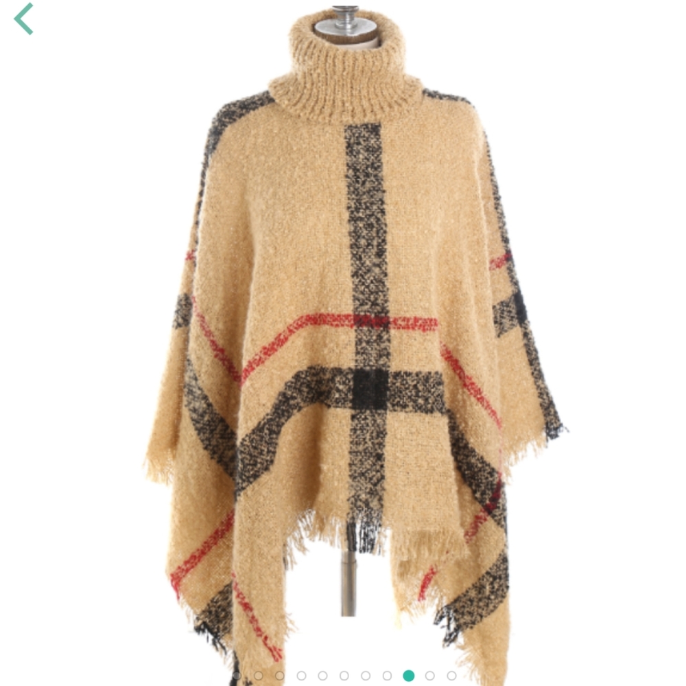 PLAID DESIGN PONCHO LT OR DK KHAKI **ONLY 1 LEFT!! - Picture 3 of 8